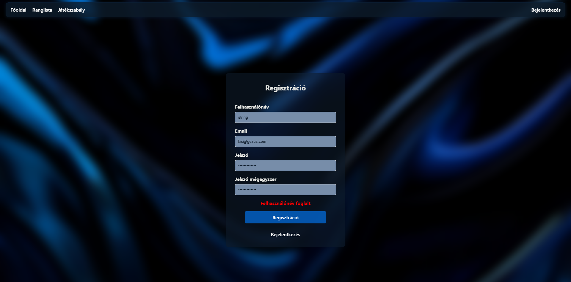 Felhasználónév foglalt